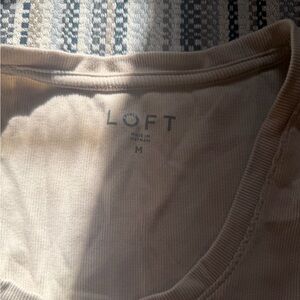 LOFT Neutral Ribbed Scoop Neck Top